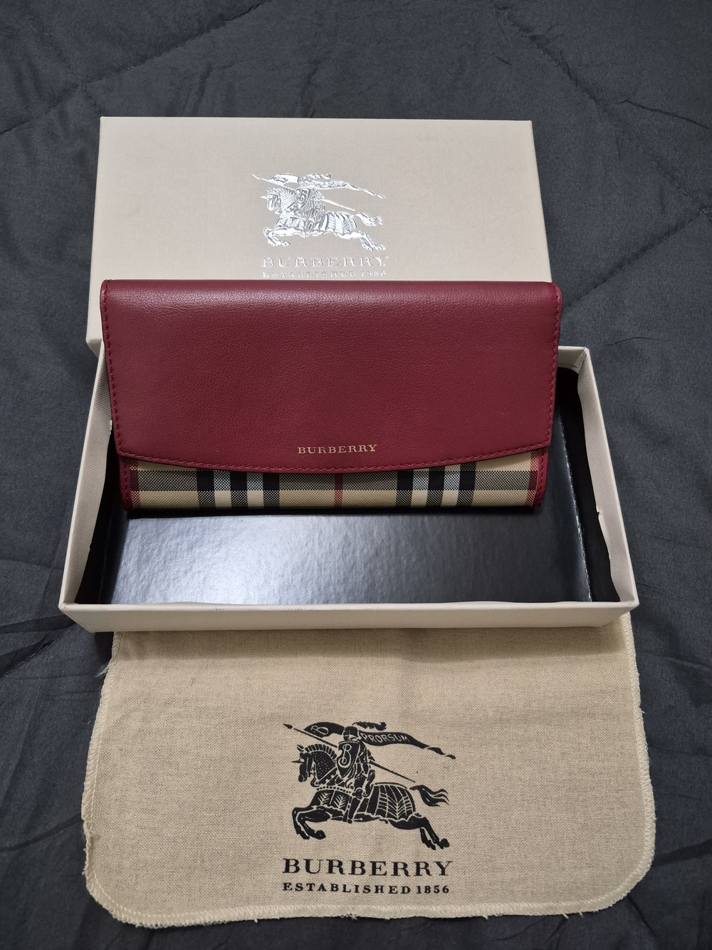 Burberry Red Leather & Vintage Check Continental Wallet